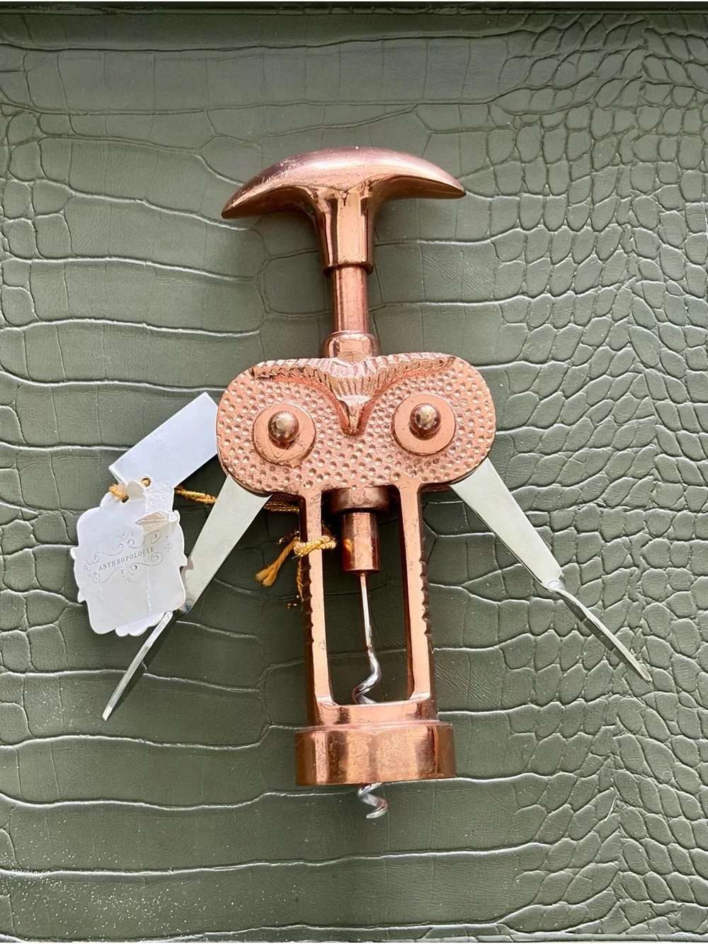Anthropologie Noctua Wing Owl Corkscrew Discontinued Barware Wine Accessory NWT